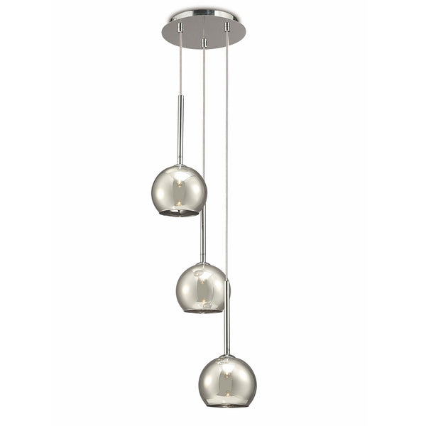 Regina Smoked Glass Triple Drop Pendant with Chrome Metalwork