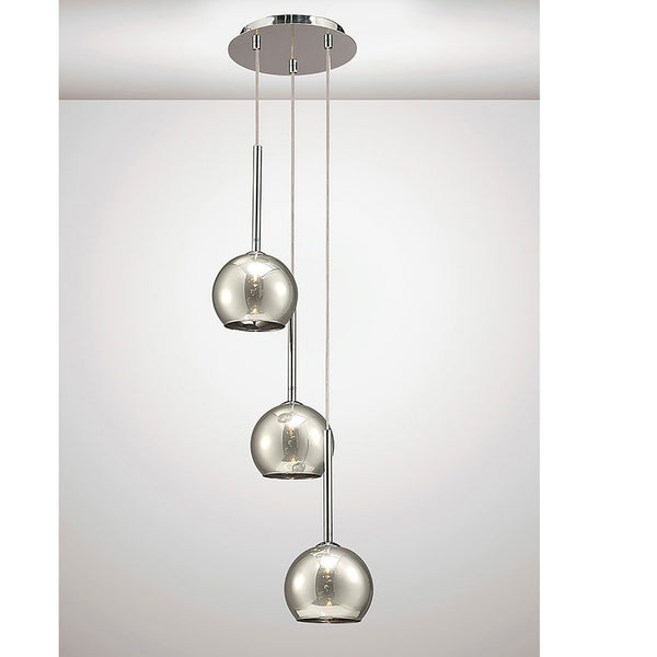 Regina Smoked Glass Triple Drop Pendant with Chrome Metalwork