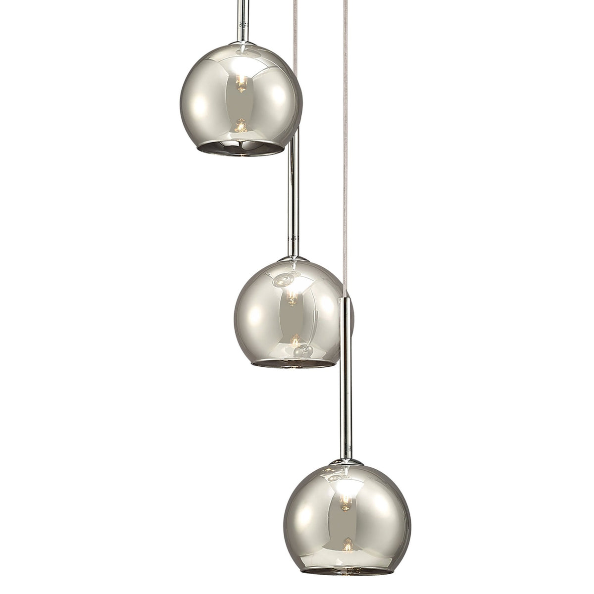 Regina Smoked Glass Triple Drop Pendant with Chrome Metalwork