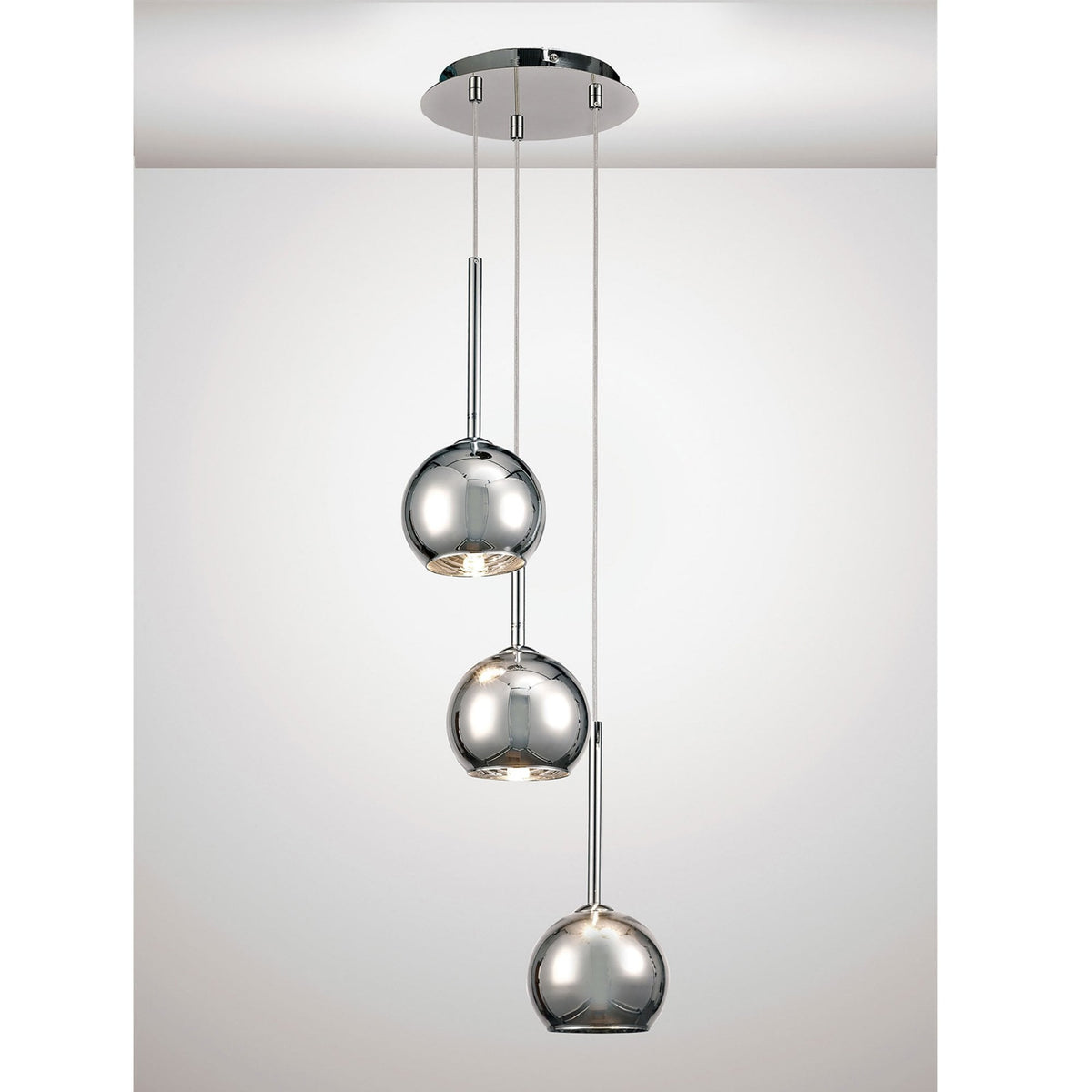 Regina Chrome Glass Triple Drop Pendant with Chrome Metalwork