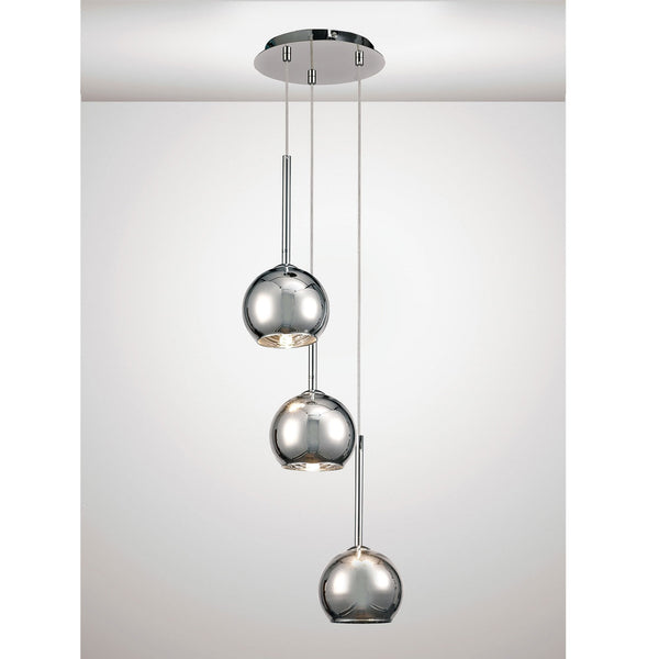 Regina Chrome Glass Triple Drop Pendant with Chrome Metalwork