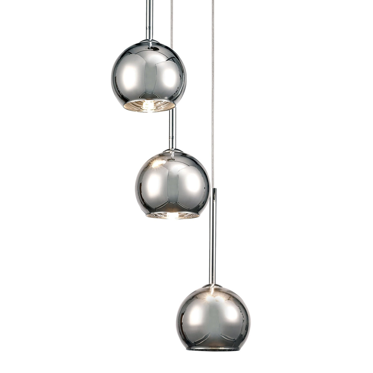 Regina Chrome Glass Triple Drop Pendant with Chrome Metalwork