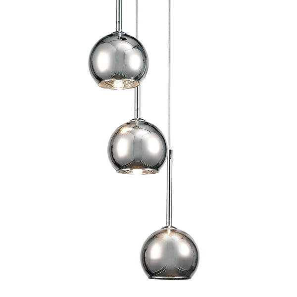 Regina Chrome Glass Triple Drop Pendant with Chrome Metalwork