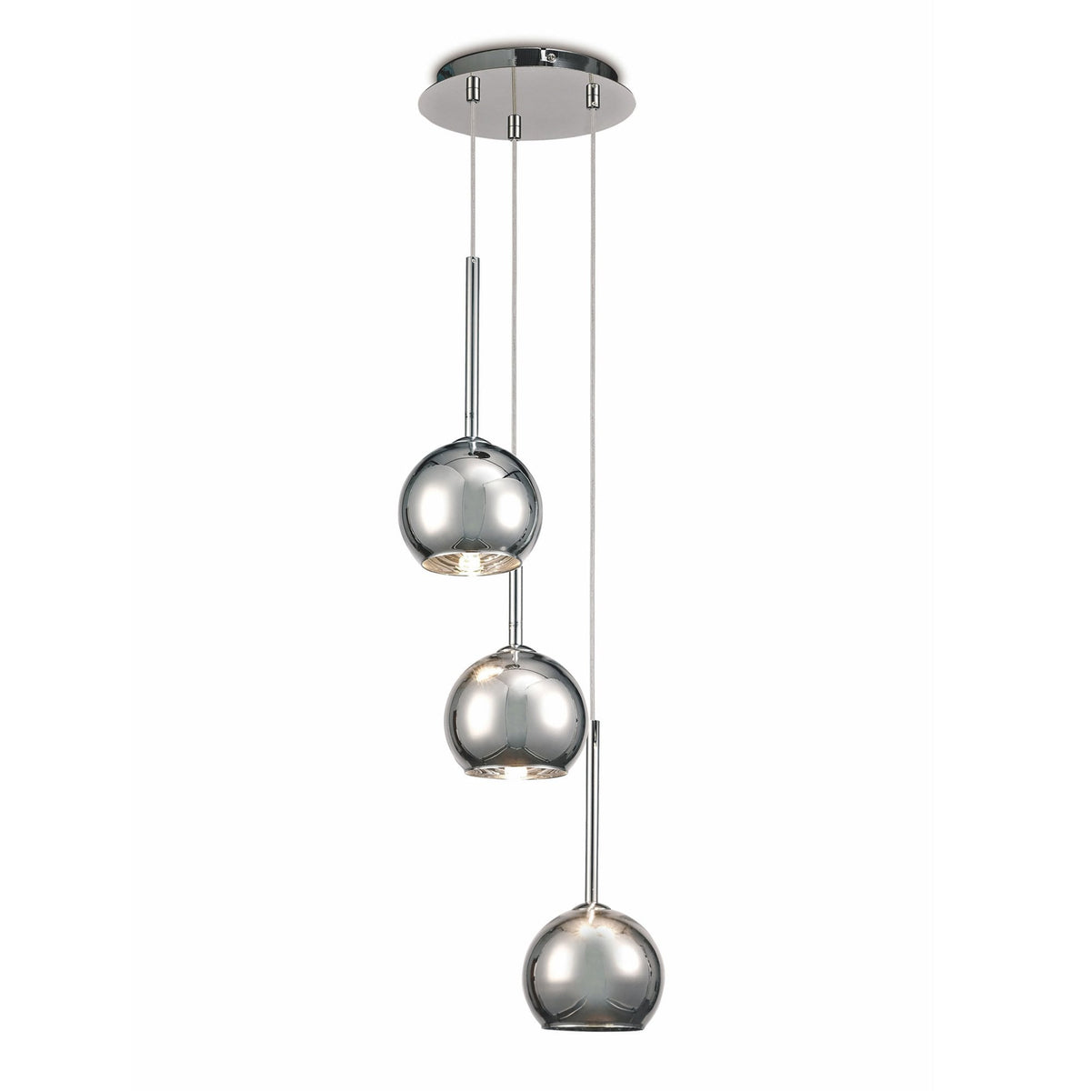 Regina Chrome Glass Triple Drop Pendant with Chrome Metalwork