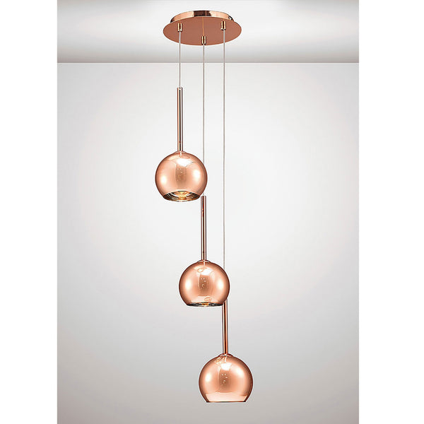 Regina Copper Glass Triple Drop Pendant with Copper Metalwork
