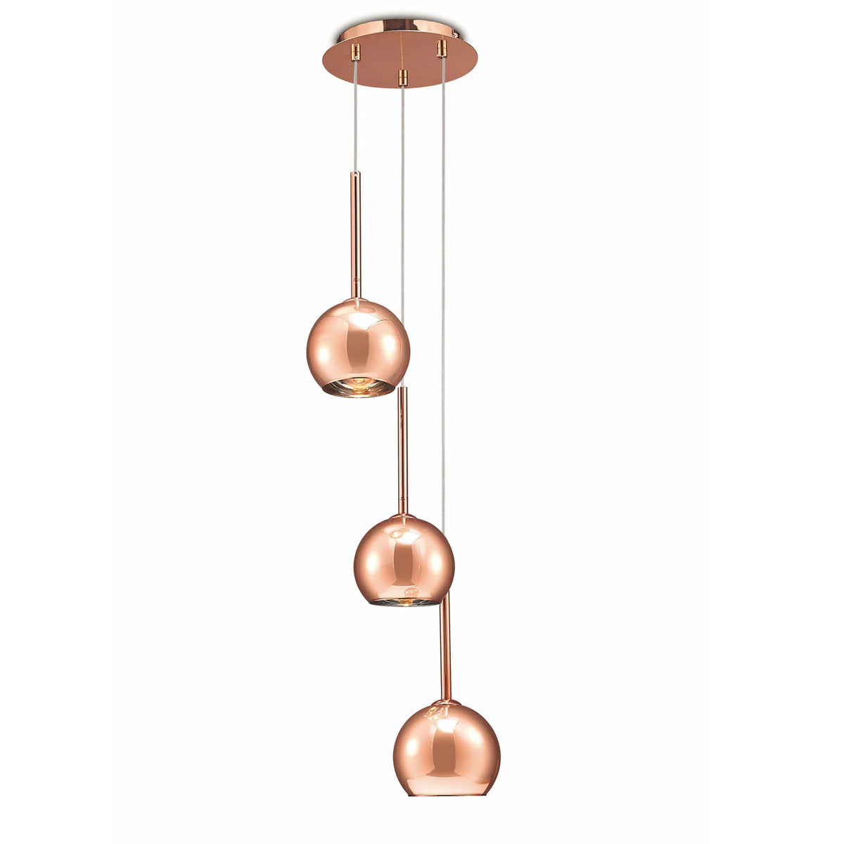 Regina Copper Glass Triple Drop Pendant with Copper Metalwork