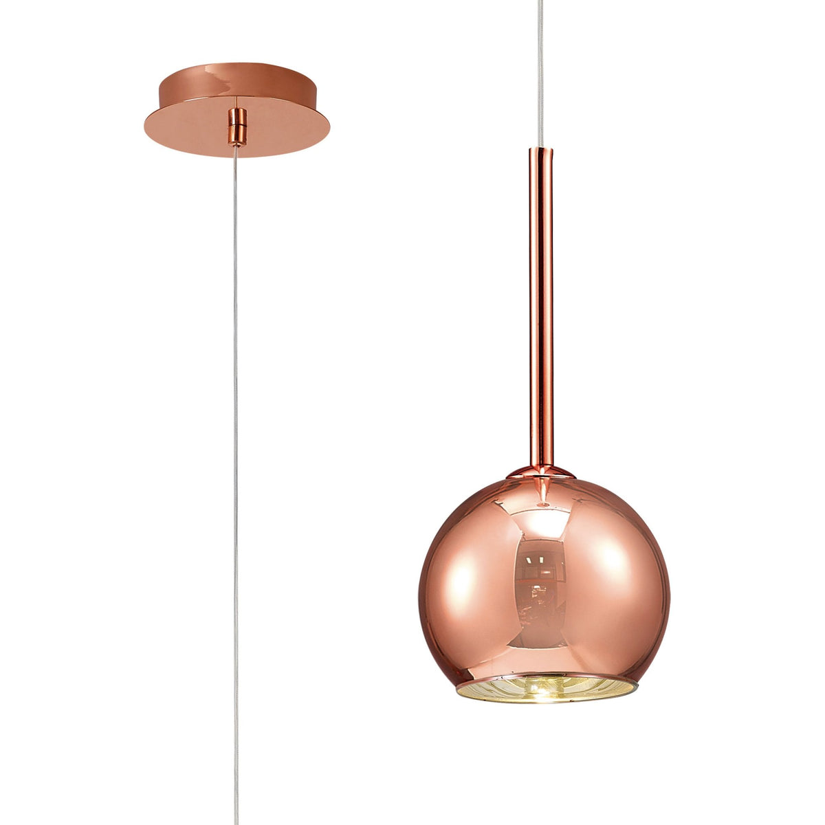 Regina Copper Glass Single Drop Pendant with Copper Metalwork