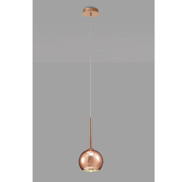 Regina Copper Glass Single Drop Pendant with Copper Metalwork