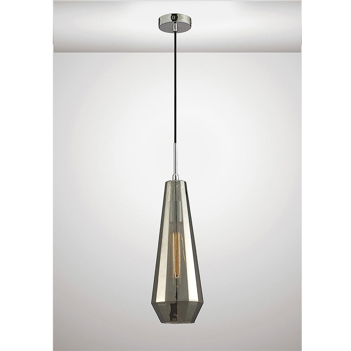 Markus Slim Cone Smoked Glass Single Pendant with Chrome Metalwork