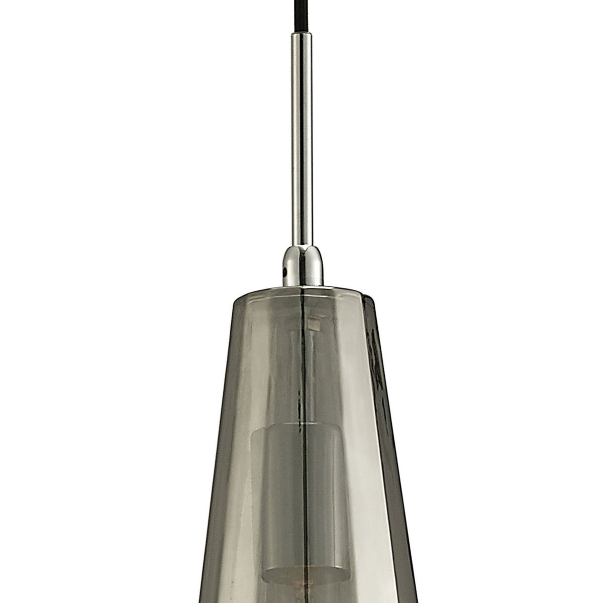 Markus Slim Cone Smoked Glass Single Pendant with Chrome Metalwork