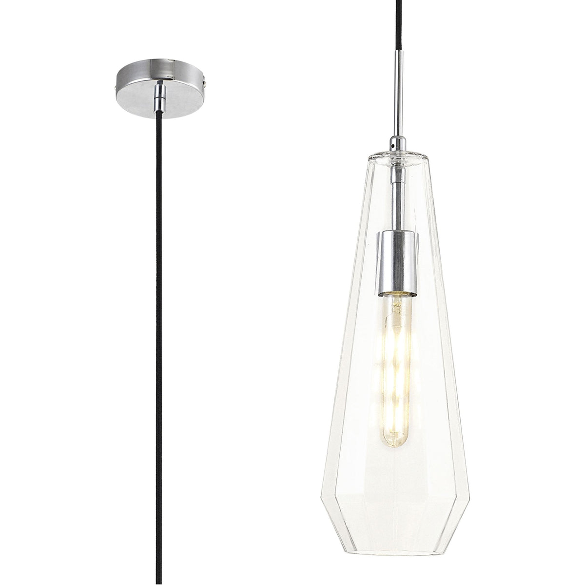 Markus Slim Cone Clear Glass Single Pendant with Chrome Metalwork