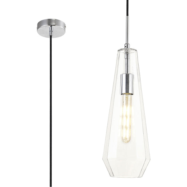 Markus Slim Cone Clear Glass Single Pendant with Chrome Metalwork
