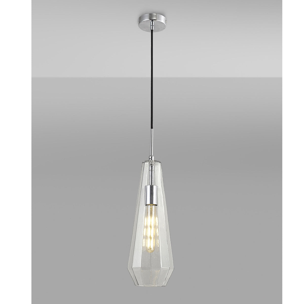 Markus Slim Cone Clear Glass Single Pendant with Chrome Metalwork