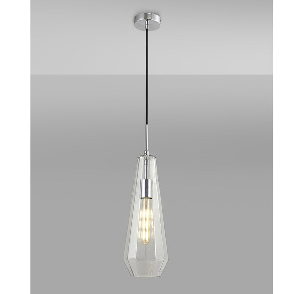 Markus Slim Cone Clear Glass Single Pendant with Chrome Metalwork