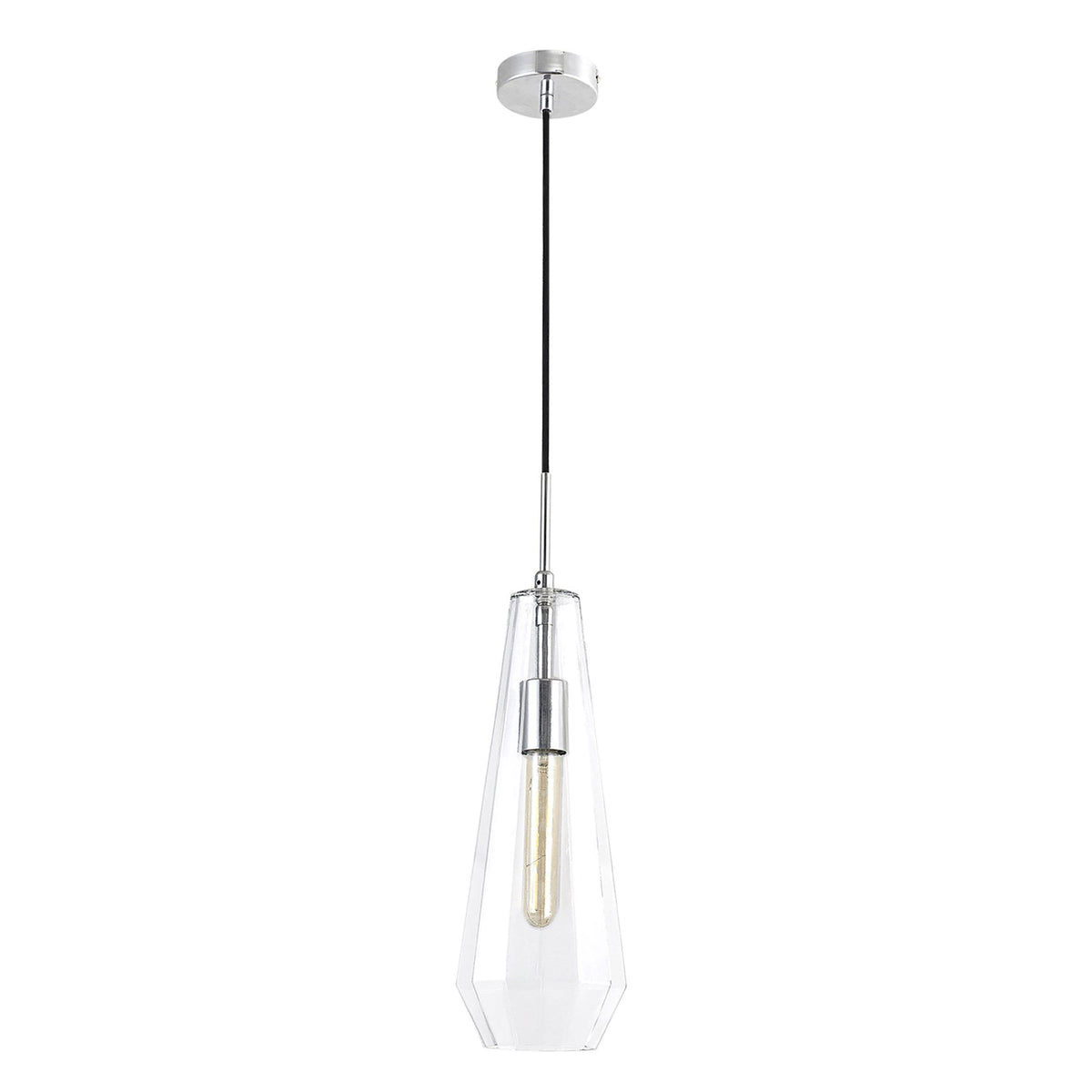 Markus Slim Cone Clear Glass Single Pendant with Chrome Metalwork