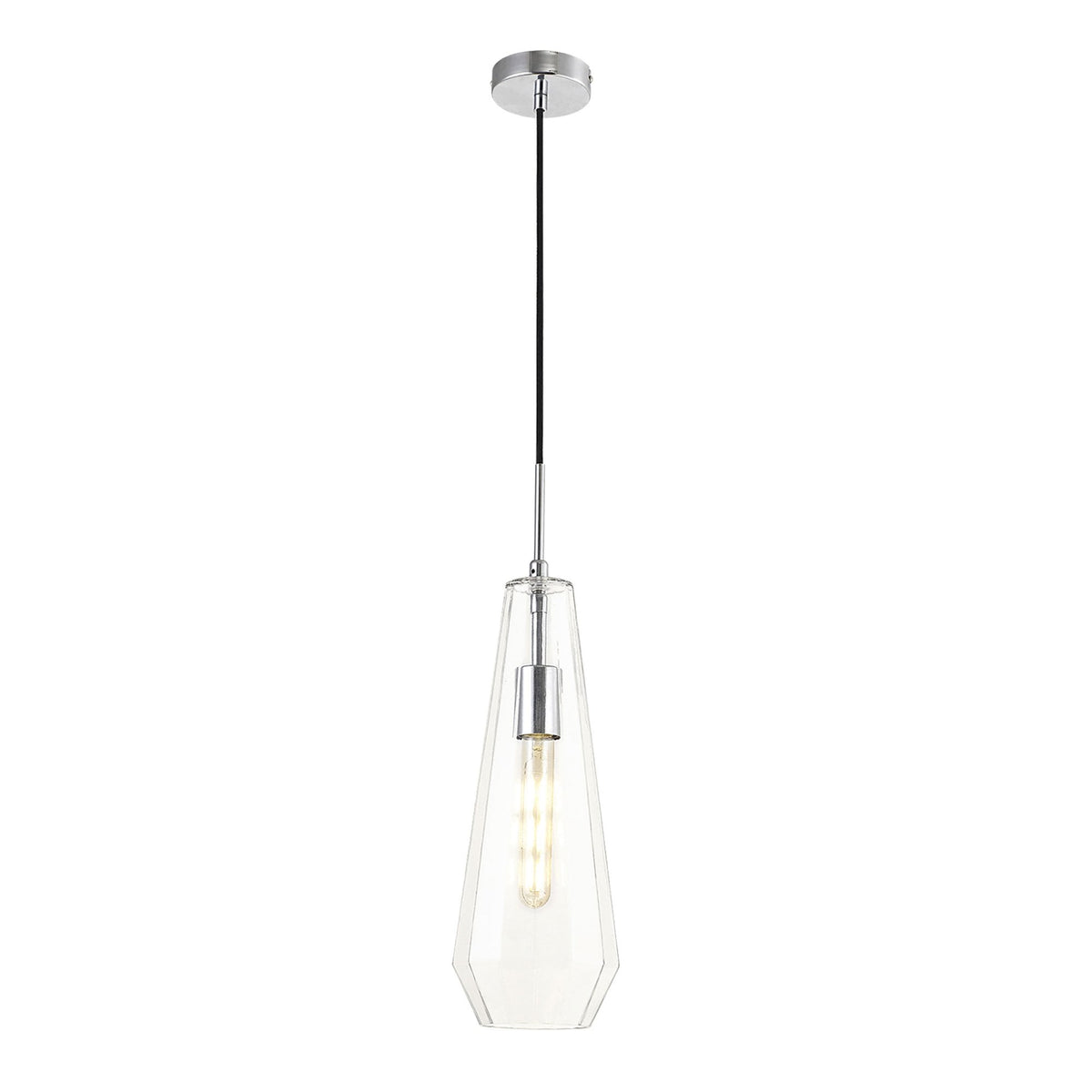 Markus Slim Cone Clear Glass Single Pendant with Chrome Metalwork