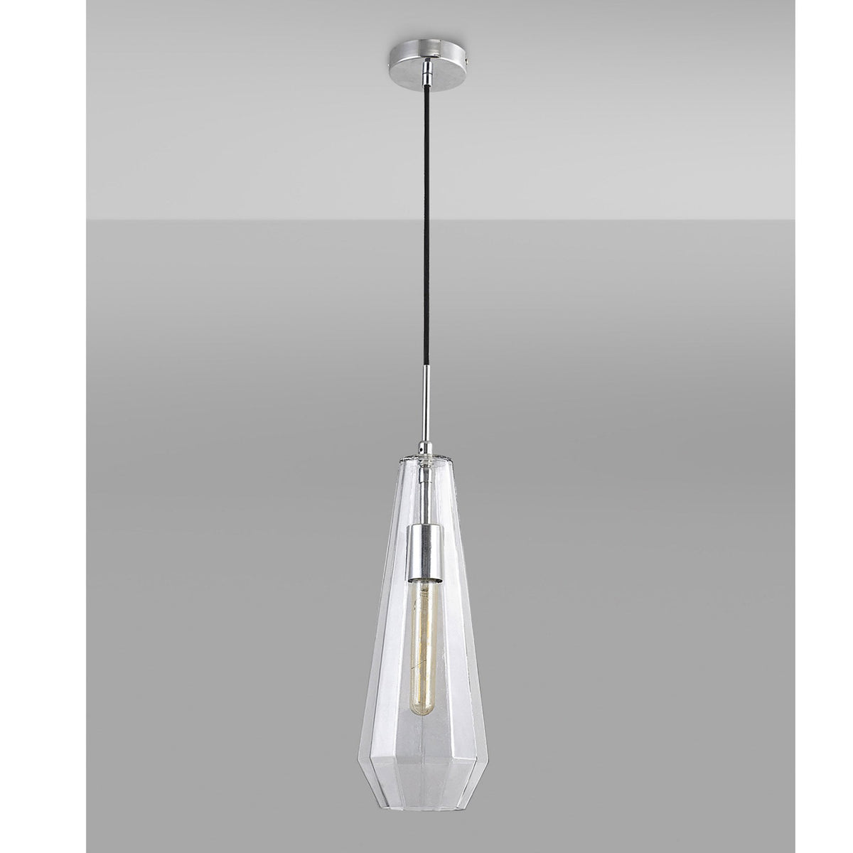 Markus Slim Cone Clear Glass Single Pendant with Chrome Metalwork