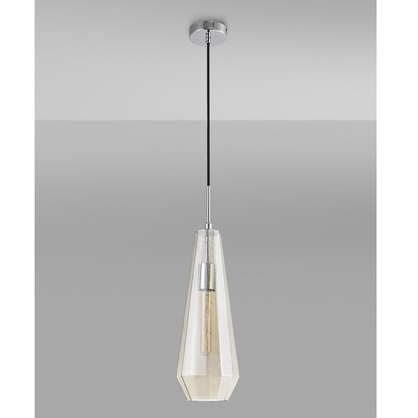 Markus Slim Cone Cognac Glass Single Pendant with Chrome Metalwork