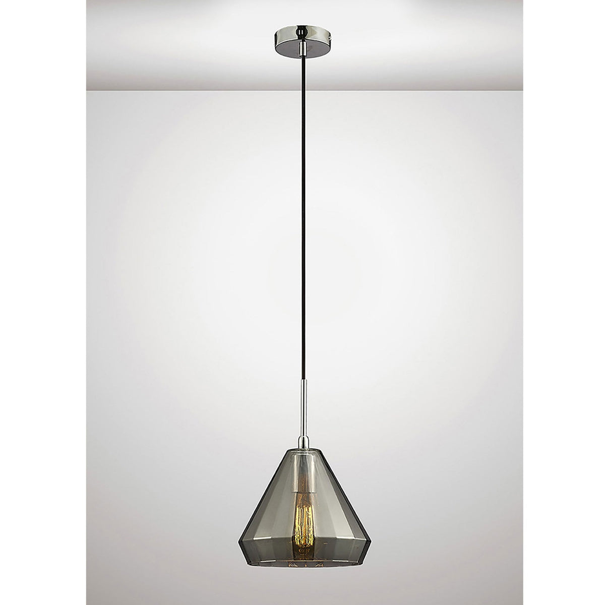 Markus Medium Cone Smoked Mirrored Glass Single Pendant with Chrome Metalwork