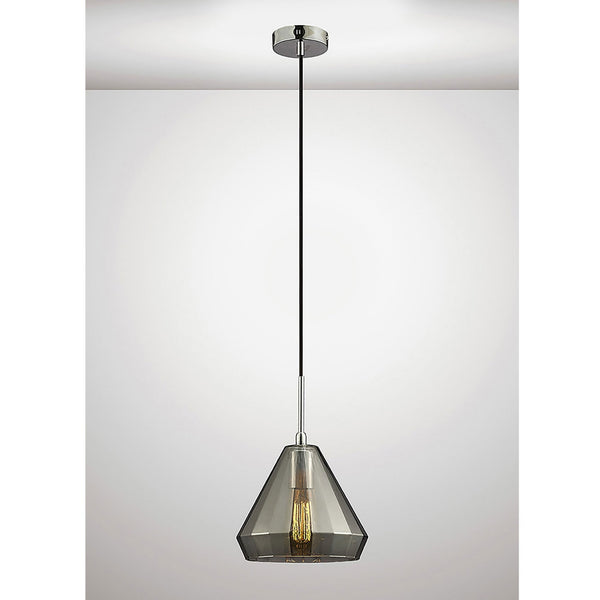 Markus Medium Cone Smoked Mirrored Glass Single Pendant with Chrome Metalwork