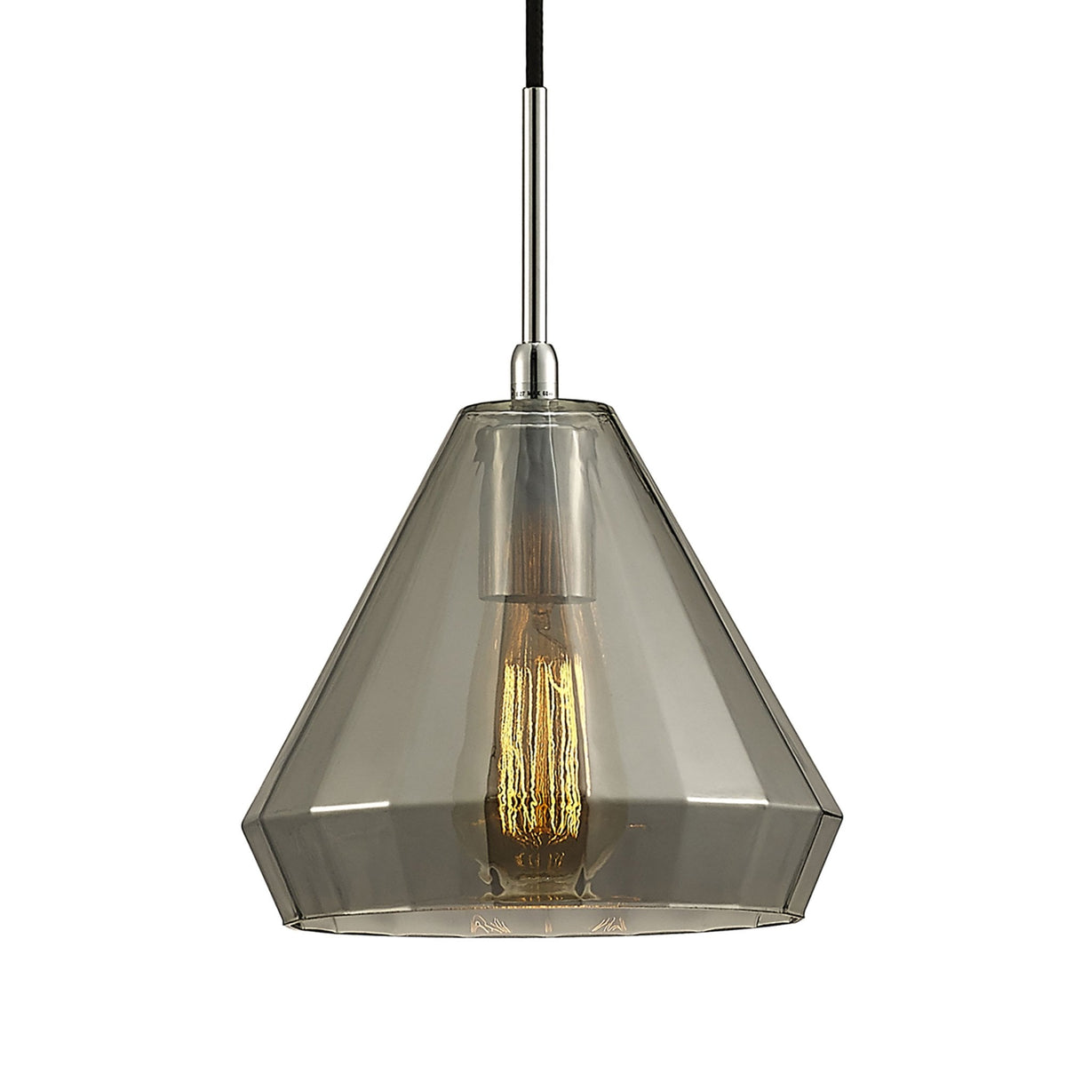 Markus Medium Cone Smoked Mirrored Glass Single Pendant with Chrome Metalwork