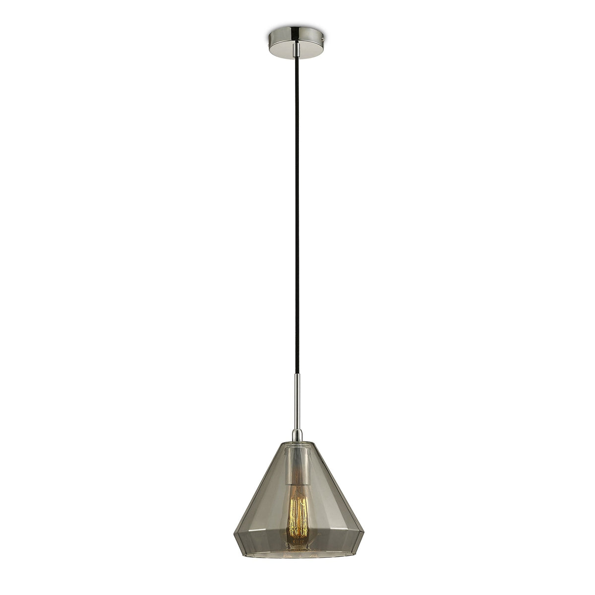 Markus Medium Cone Smoked Mirrored Glass Single Pendant with Chrome Metalwork