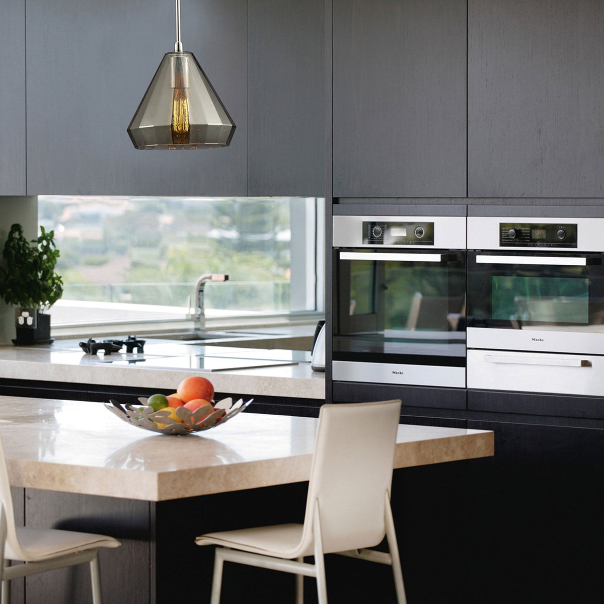 Markus Medium Cone Smoked Mirrored Glass Single Pendant with Chrome Metalwork