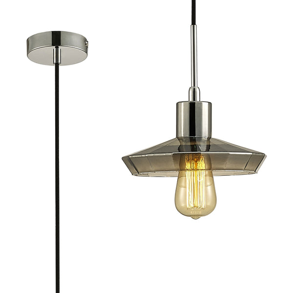 Markus Shallow Smoked Mirror Glass Single Pendant with Chrome Metalwork