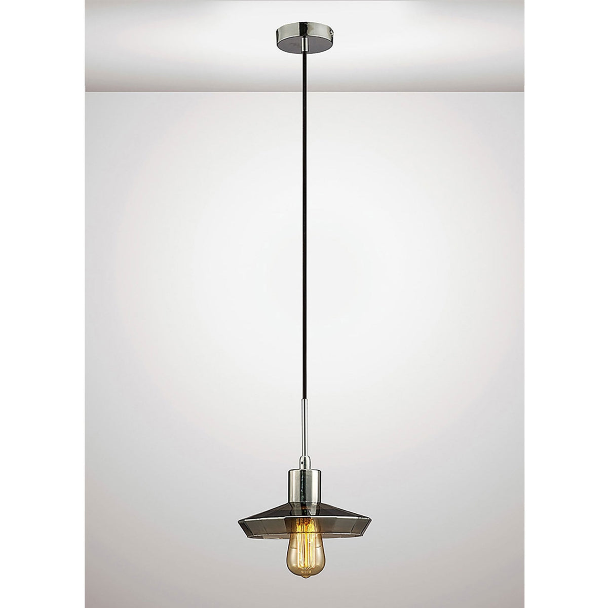 Markus Shallow Smoked Mirror Glass Single Pendant with Chrome Metalwork