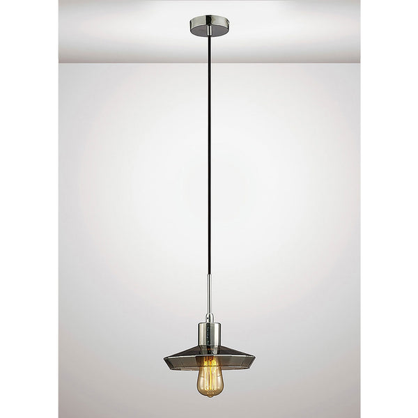 Markus Shallow Smoked Mirror Glass Single Pendant with Chrome Metalwork