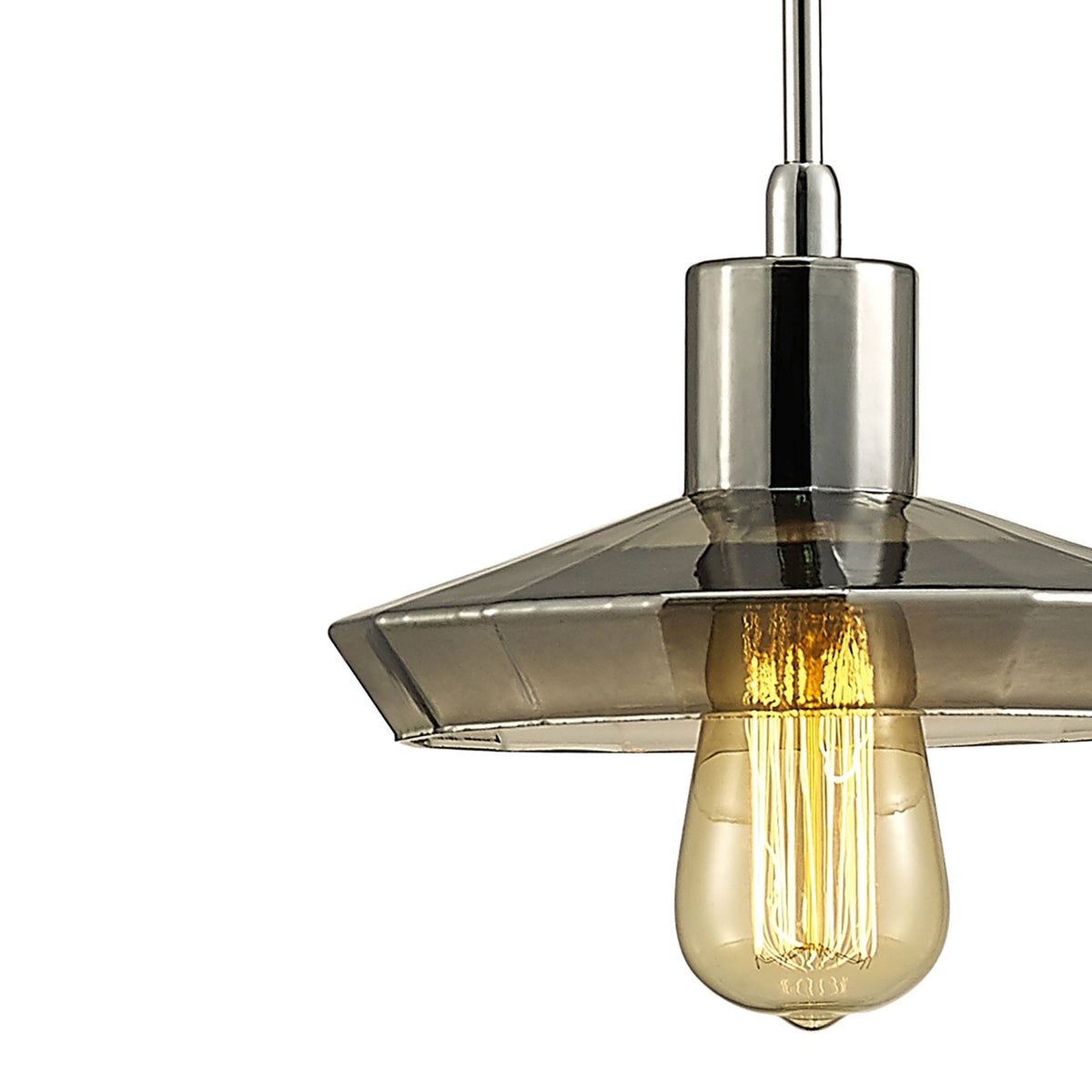 Markus Shallow Smoked Mirror Glass Single Pendant with Chrome Metalwork