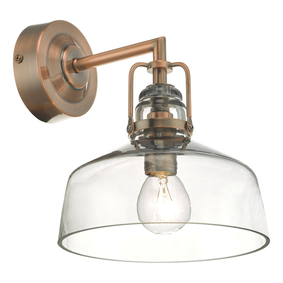 Miles Wall Light In Antique Copper With Lightly Smoked Glass Shade