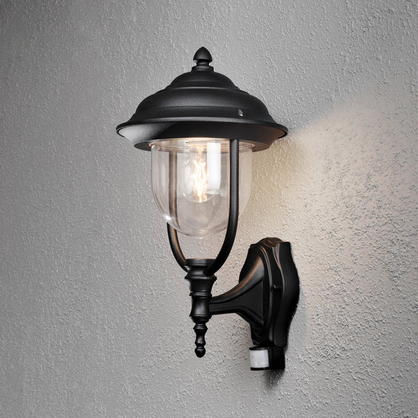 Parma Up Light PIR Black Outdoor Wall Light