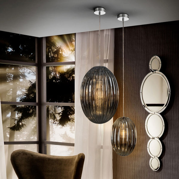 Ovila Chrome Pendant With Smoked Glass Shade
