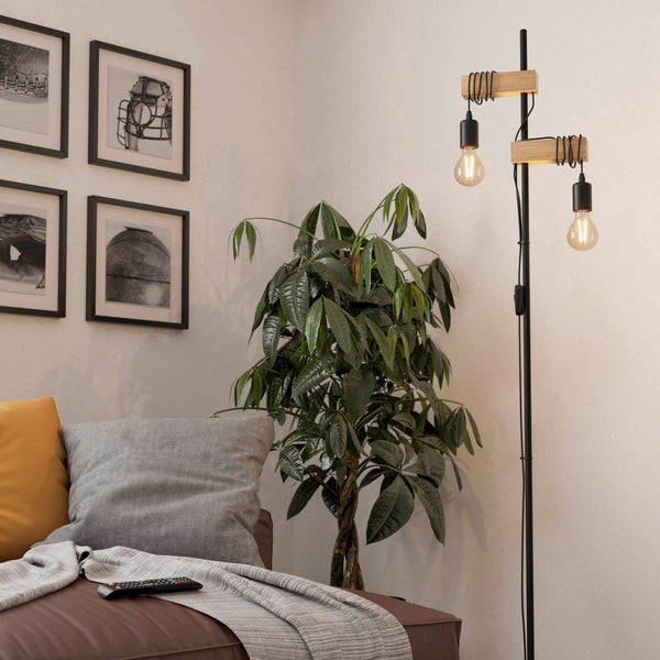 Townshend Floor Lamp in Black and Natural Oak