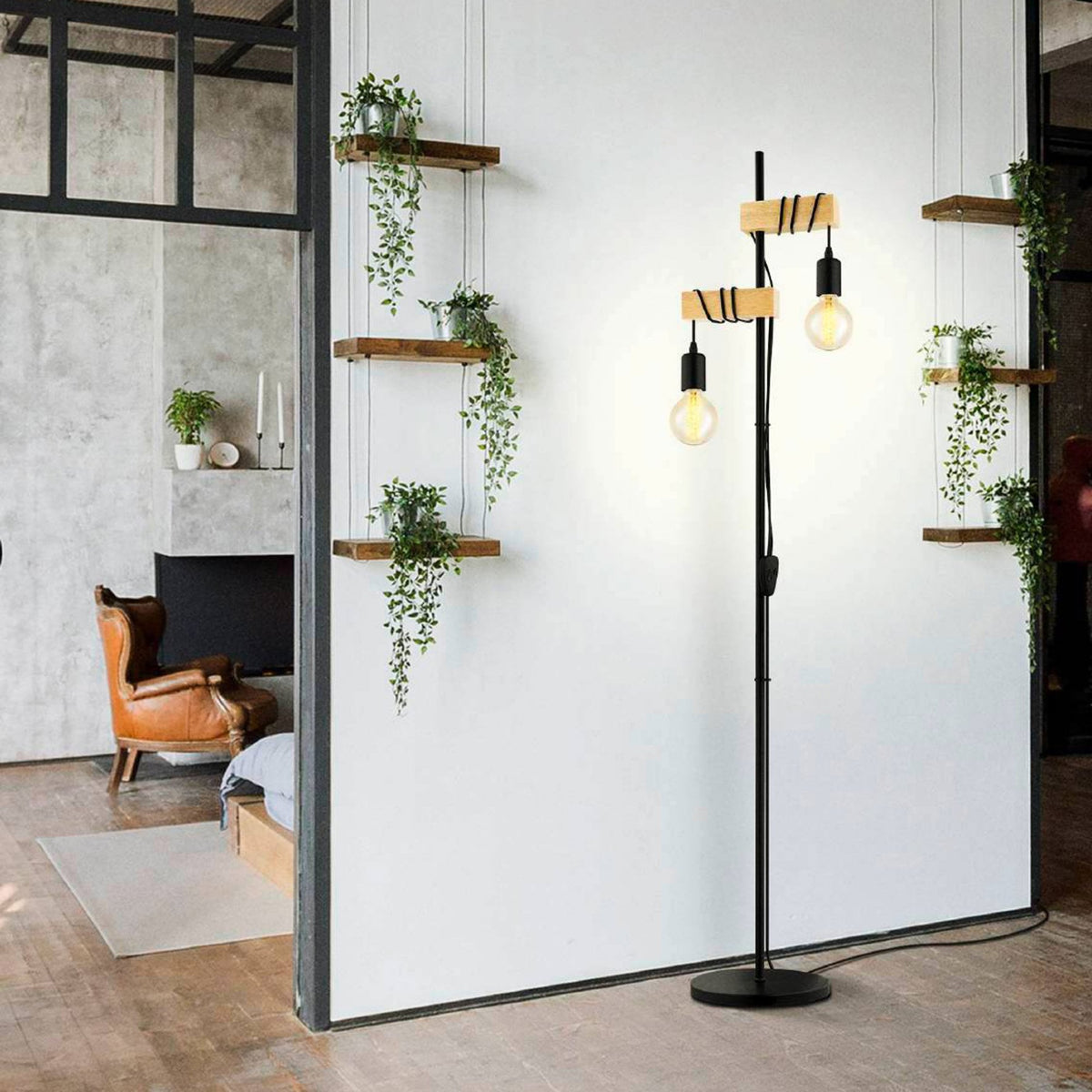 Townshend Floor Lamp in Black and Natural Oak