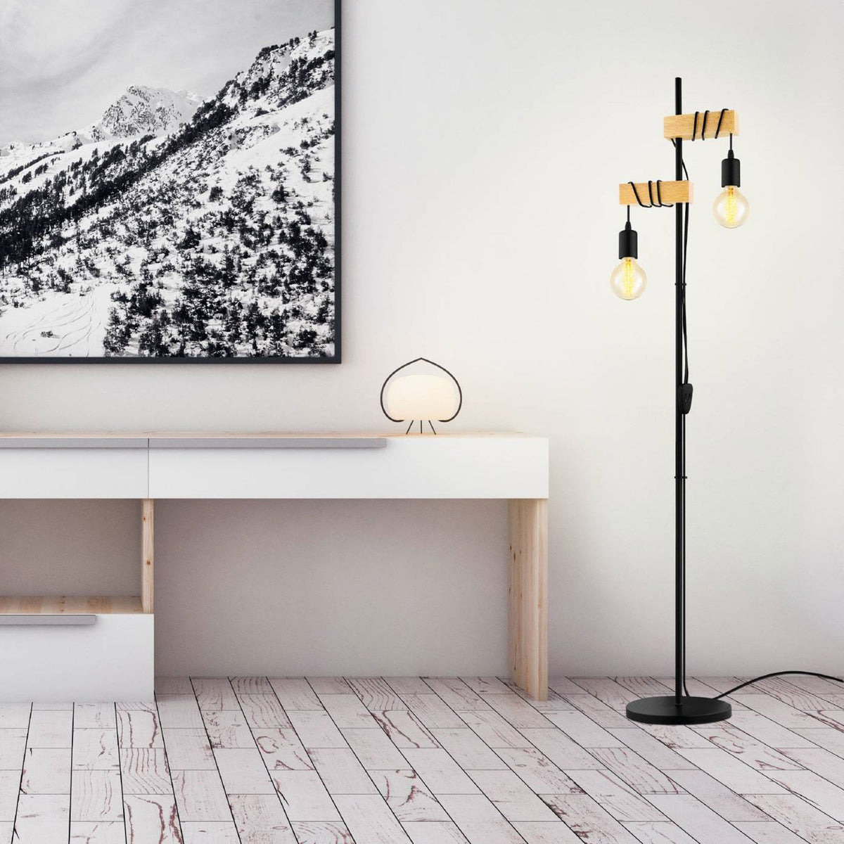 Townshend Floor Lamp in Black and Natural Oak