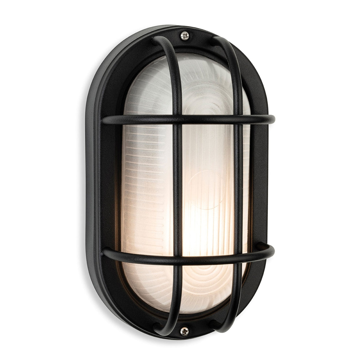 Lugo IP44 Oval Bulkhead Wall Light in Black with Frosted Glass