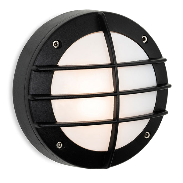 Nova Cage IP44 Low Level or Step Wall Light in Black with White Diffuser