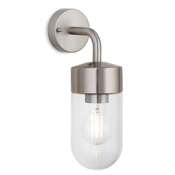 Brisbane IP44 Wall Light in Stainless Steel with Clear Glass