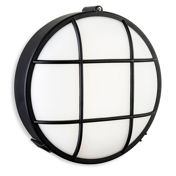 Lewis 9w LED Coastal IP44 Bulkhead Round Wall Light in Black