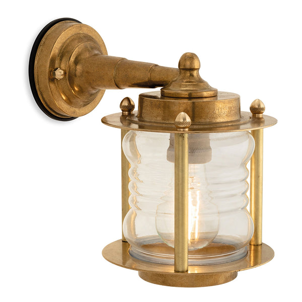 Nautic Solid Brass IP23 Wall Light with Contoured Clear Glass Shade