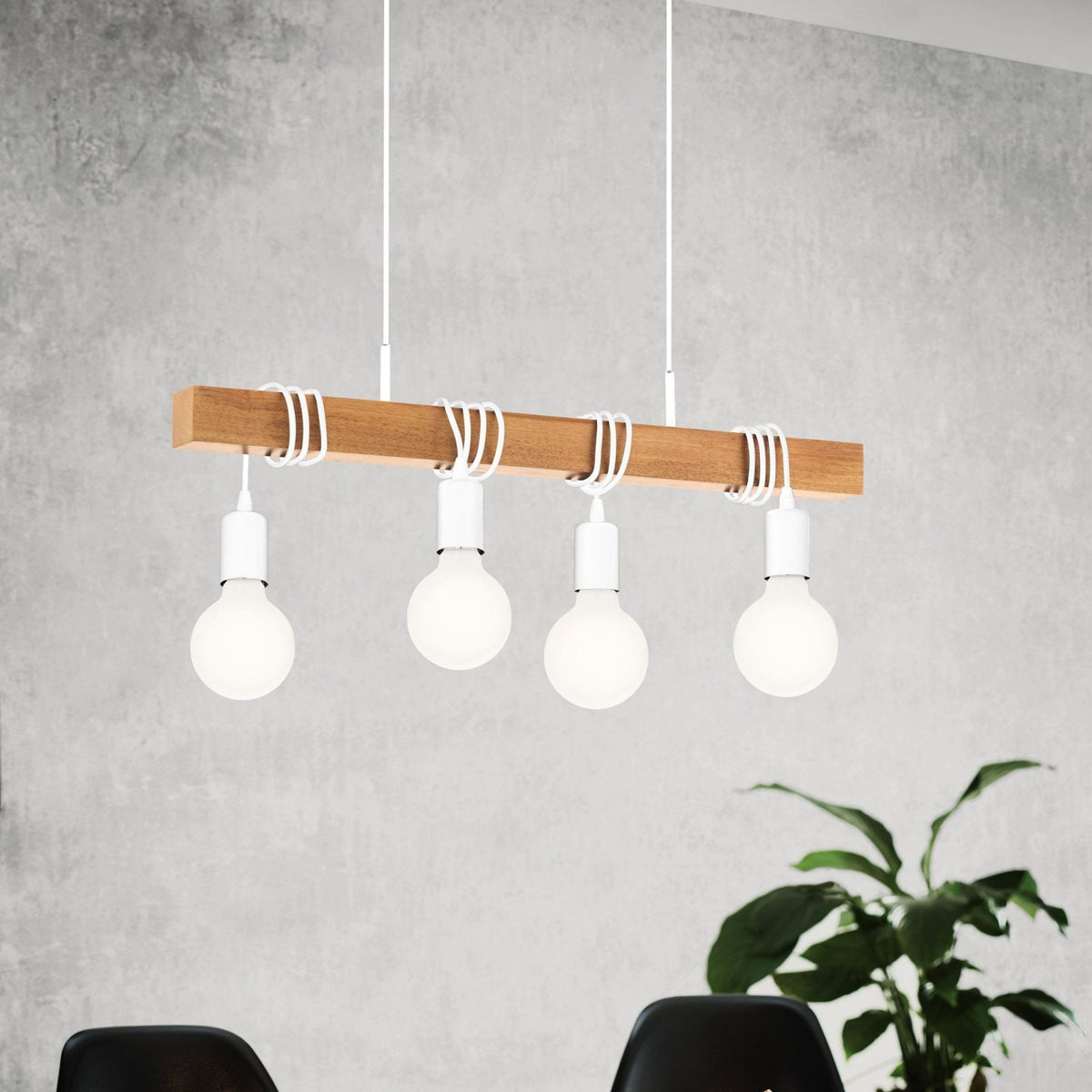 Townshend Four Lamp Wooden Bar Pendant with White Detailing