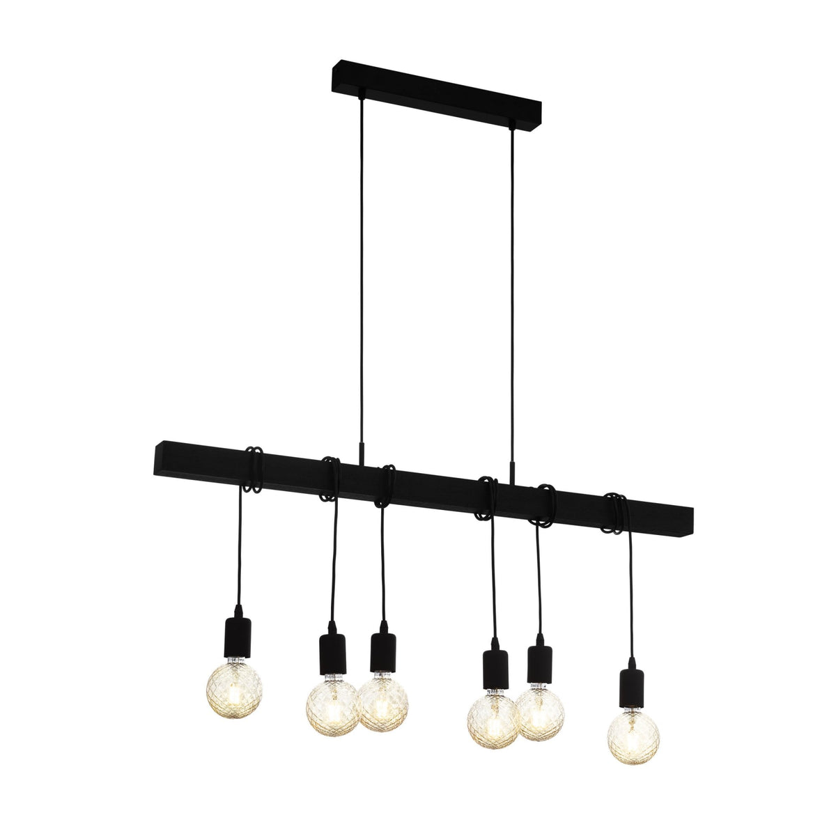 Townshend Six Lamp Wooden Black Bar Pendant with Black Detailing