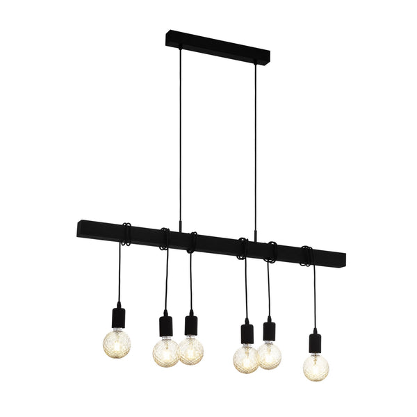 Townshend Six Lamp Wooden Black Bar Pendant with Black Detailing