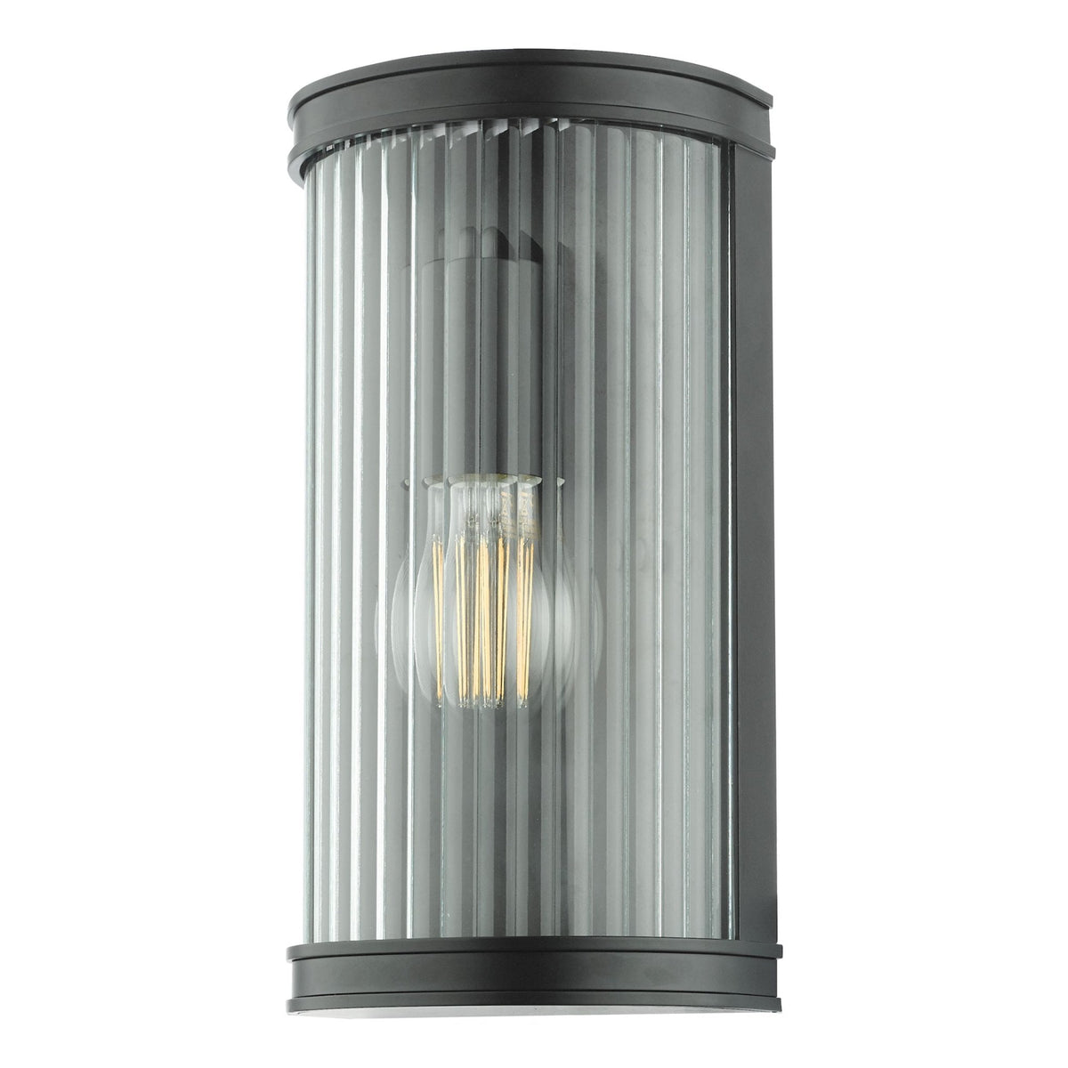 Anund IP44 Bathroom Wall Light In Matt Black With Ribbed Glass