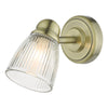 Cedric IP44 Switched Wall Light In Antique Brass With Ribbed Glass Shade
