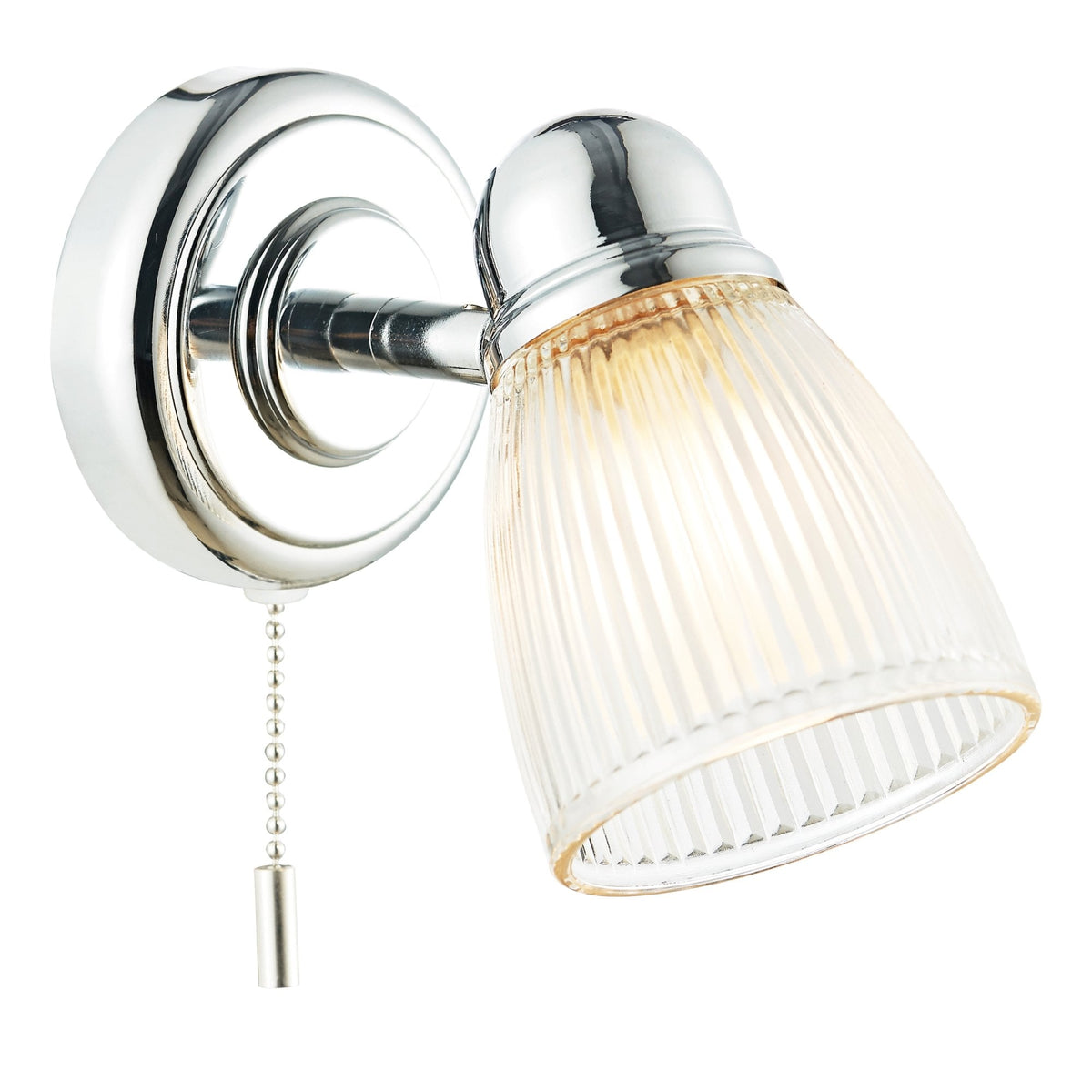 Cedric IP44 Switched Bathroom Wall Light In Polished Chrome With Opal Glass Shade