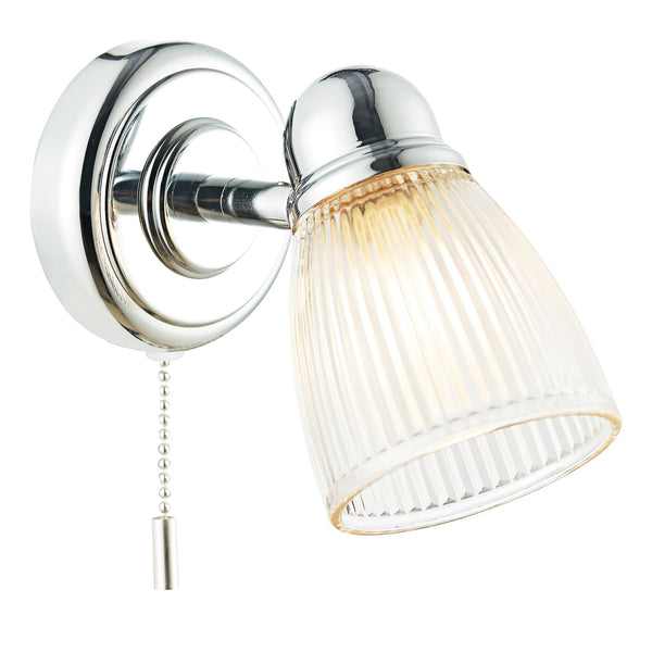 Cedric IP44 Switched Bathroom Wall Light In Polished Chrome With Opal Glass Shade