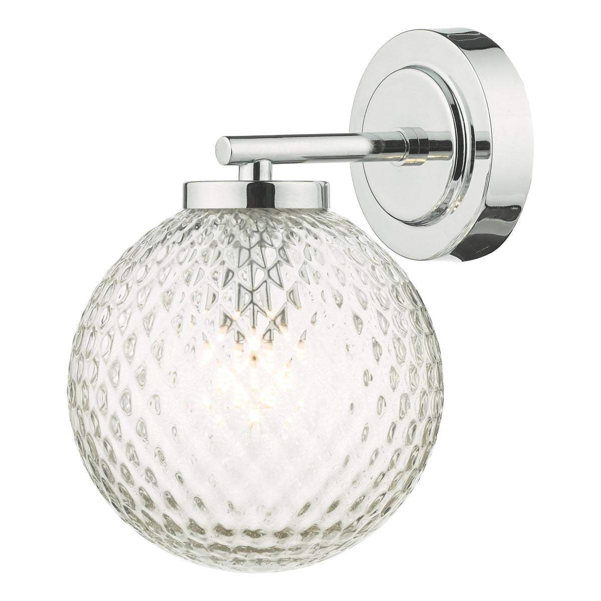 Wayne IP44 Wall Light In Polished Chrome With Textured Glass Shade